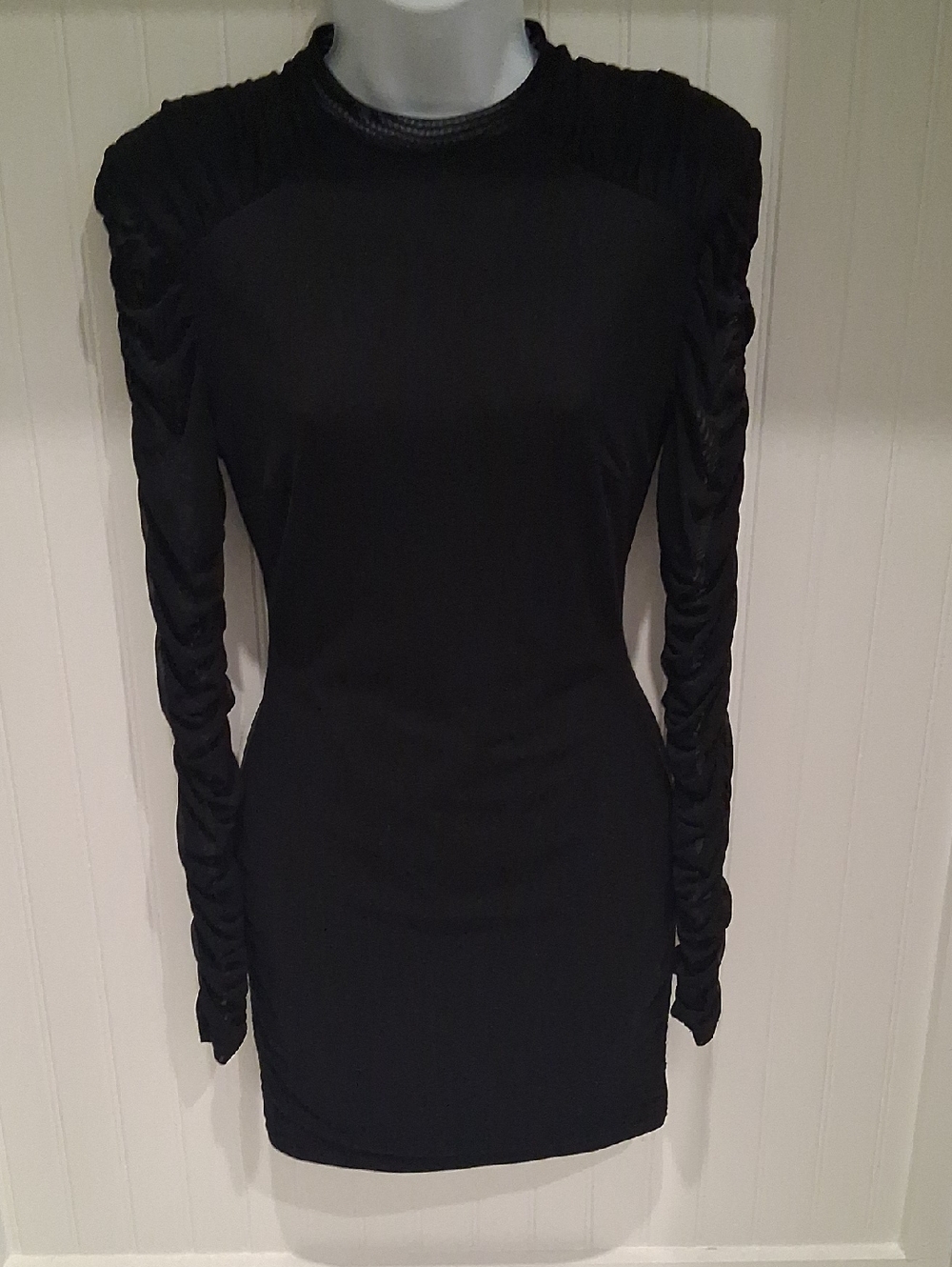 Privy Black Long-Sleeve Ruched Bodycon Dress